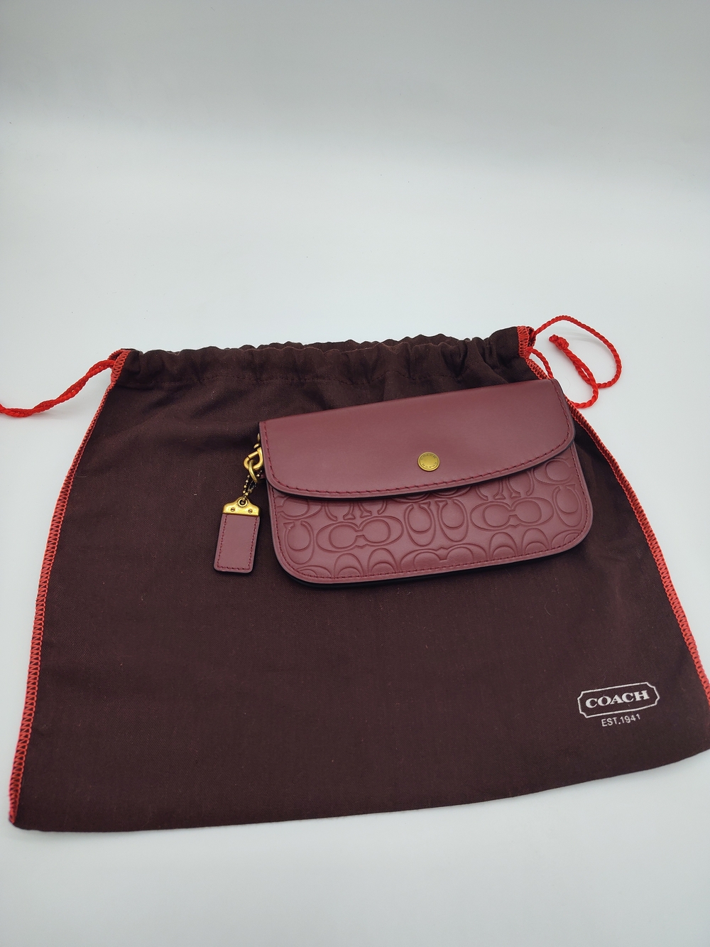 COACH 1941 Oxblood Signature Leather Clutch Wristlet 24916 Brass Dust Bag